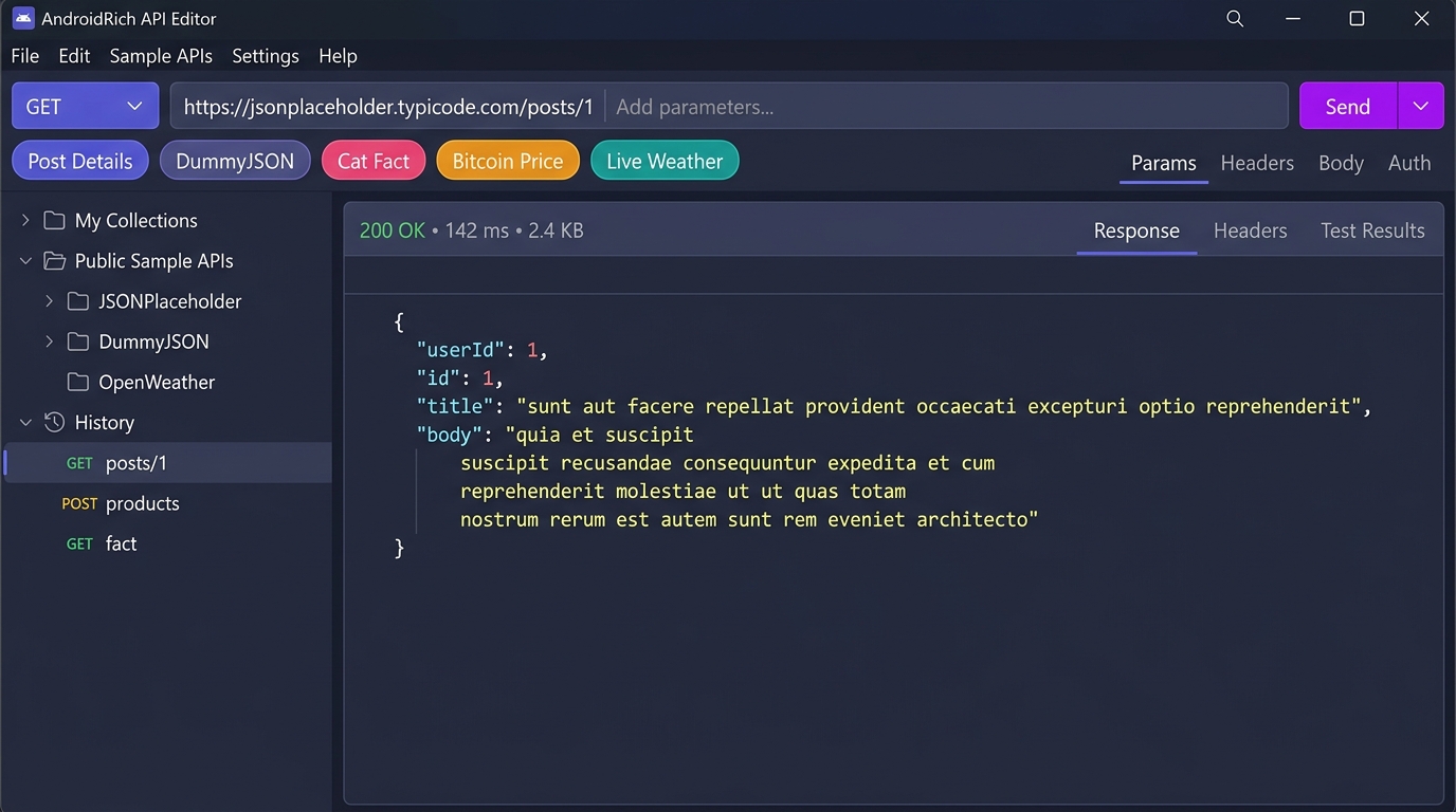 AndroidRich API Editor Desktop App User Interface Screenshot